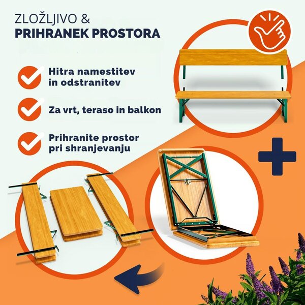 Pivski komplet PRAKTIK z naslonjali, 170cm, rjav Jurhan