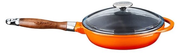 LAVA Litoželezna ponev, 28 cm - s snemljivim ročajem in steklenim pokrovom, oranžna