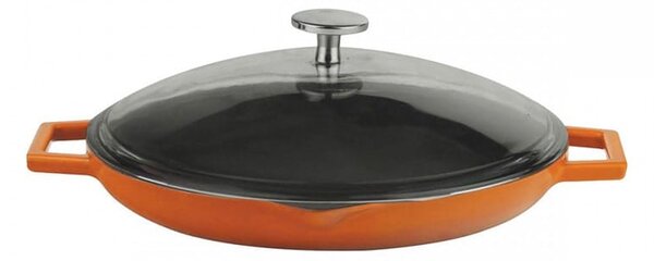LAVA Litoželezna ponev, 26 cm - z dvema ročajema in steklenim pokrovom, oranžna