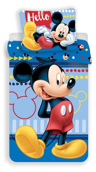 Enojna bombažna otroška posteljnina 140x200 cm Mickey "Hello" – Jerry Fabrics