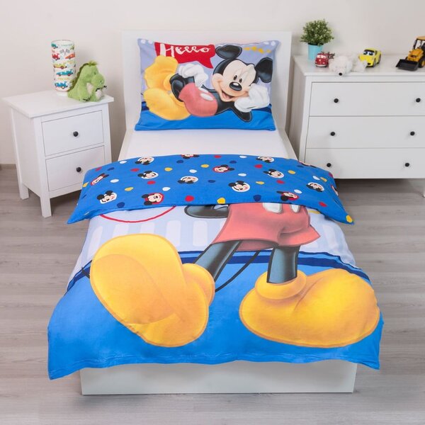 Enojna bombažna otroška posteljnina 140x200 cm Mickey "Hello" – Jerry Fabrics
