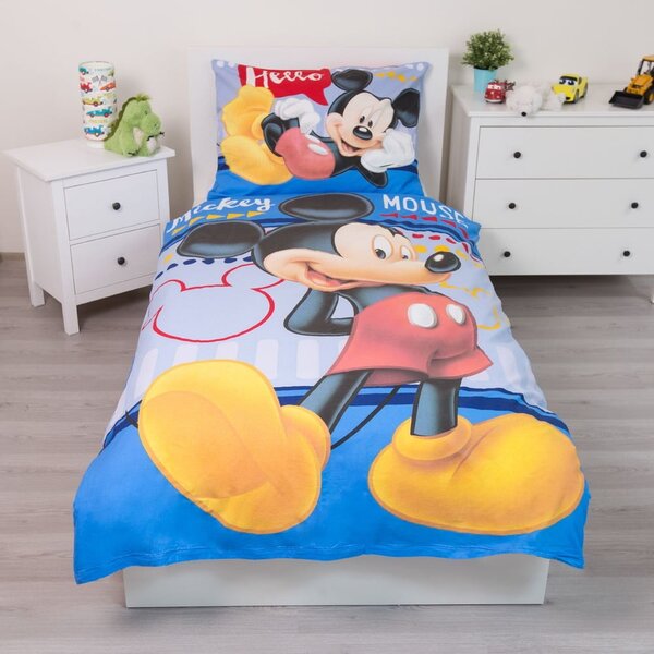 Enojna bombažna otroška posteljnina 140x200 cm Mickey "Hello" – Jerry Fabrics