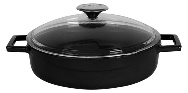 LAVA Litoželezni lonec, 28 cm - Črn, nizek, steklen pokrov