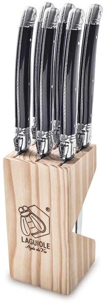 LAGUIOLE Premium Line Set nožev za zrezke s stojalom - Black (6 kom)
