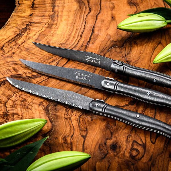LAGUIOLE Premium Line Set nožev za zrezke s stojalom - Black Stonewash (6 kom)