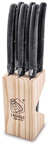 LAGUIOLE Premium Line Set nožev za zrezke s stojalom - Black Stonewash (6 kom)