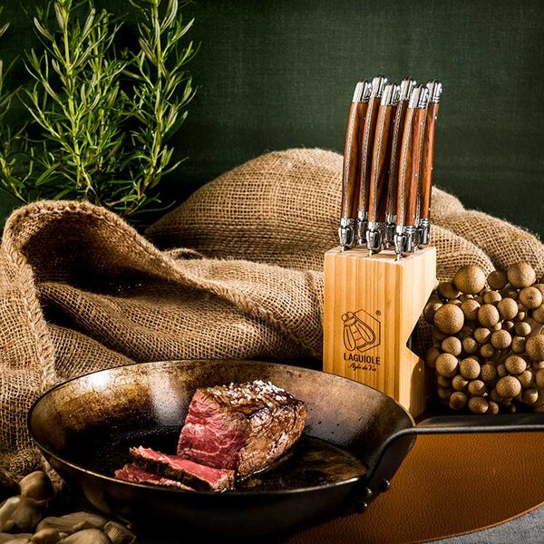 LAGUIOLE Premium Line Set nožev za zrezke s stojalom - Wood (6 kom)