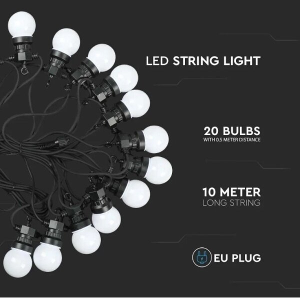 LED Zunanja veriga STRING 10m 20xLED/0,5W/24/230V 3000K IP44