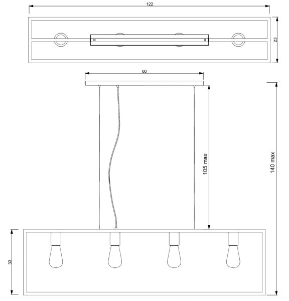 Lestenec na vrvici FRAME 4xE27/60W/230V črna