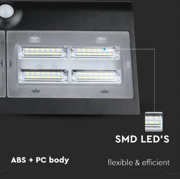 LED Solarna stenska svetilka s senzorjem LED/7W/3,7V 4000K IP65 črna