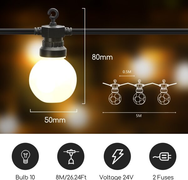 Aigostar - LED Zunanja dekorativna veriga 10xLED/8m IP44 topla bela