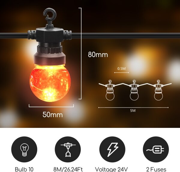 Aigostar - LED Zunanja dekorativna veriga 10xLED/8m IP44 topla bela