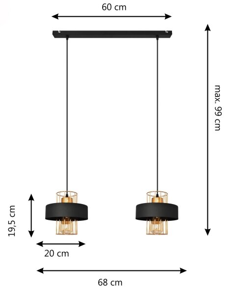 LED LED Lestenec na vrvici VOLTA 2xE27/60W/230V črna/zlata