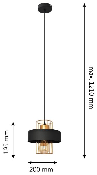 Lestenec na vrvici VOLTA 1xE27/60W/230V črna/zlata