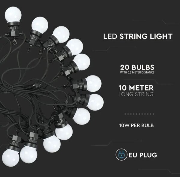 LED Zunanja veriga STRING 10m 20xLED/0,5W/230V IP44 6000K