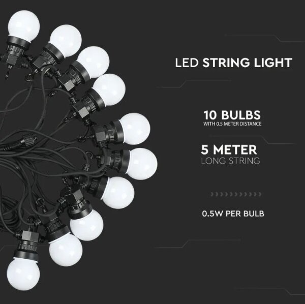 LED Zunanja veriga STRING 5m 10xLED/0,5W/230V IP44 3000K