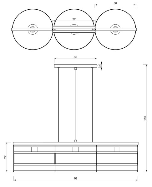 Lestenec na vrvici RIM 3xE27/60W/230V črna/zlata