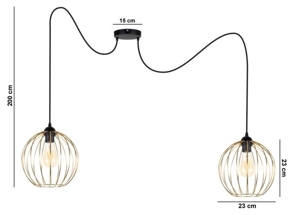 Lestenec na vrvici MATT 2xE27/60W/230V črna/zlata