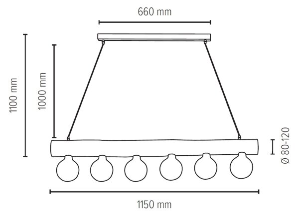 Spot-Light DO259943335 - Lestenec na vrvici TRABO 6xE27/25W/230V hrast