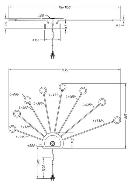 Trio - LED Zatemnitvena stenska svetilka PEACOCK 9xLED/2,6W/230V črna