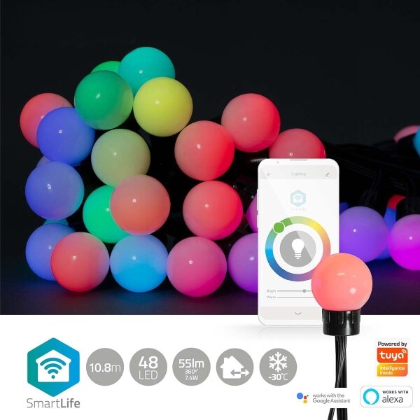 Nedis WIFILP02C48 - LED RGB Okrasna veriga 48xLED 13,8m IP65 Wi-Fi Tuya