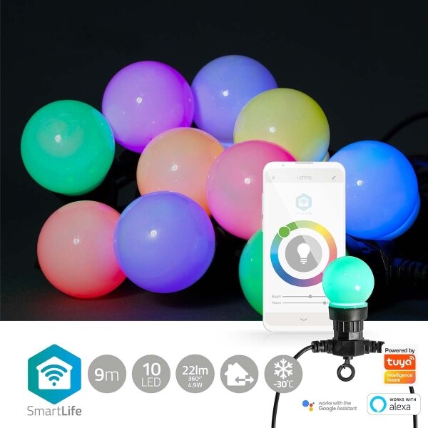 Nedis WIFILP03C10 - LED RGB Okrasna veriga 10xLED 12m IP65 Wi-Fi Tuya