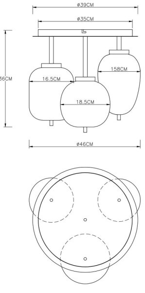 Globo 15345-3DMM - Nadgradni lestenec BLACKY 3xE14/40W/230V medenina