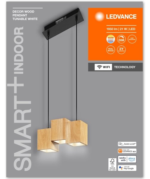 Ledvance - LED Zatemnitveni lestenec na vrvici DECOR WOOD 3xLED/7W/230V Wi-Fi