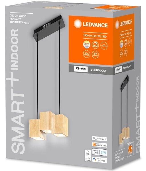 Ledvance - LED Zatemnitveni lestenec na vrvici DECOR WOOD 3xLED/7W/230V Wi-Fi