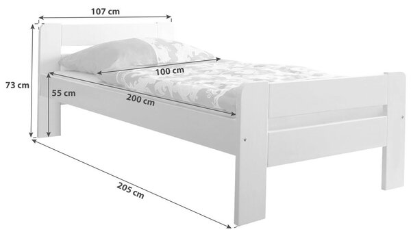 MID.YOU Postelja Bert, Bela, Masivno, 100x200