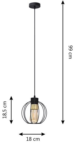 Lestenec na vrvici STARLIGHT 1xE27/60W/230V črn/zlata