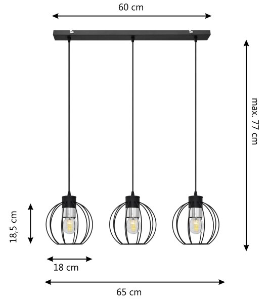 Lestenec na vrvici STARLIGHT 3xE27/60W/230V črna/srebrna