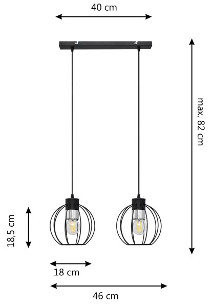 Lestenec na vrvici STARLIGHT 2xE27/60W/230V črn/srebrna