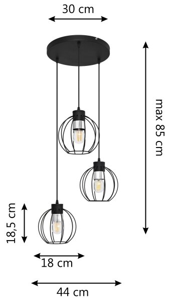 Lestenec na vrvici STARLIGHT 3xE27/60W/230V črna/srebrna