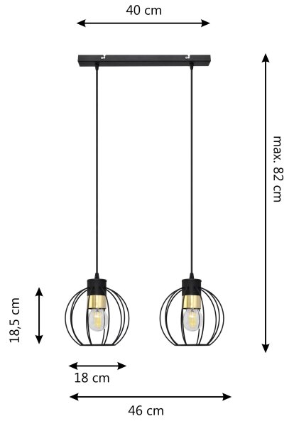 Lestenec na vrvici STARLIGHT 2xE27/60W/230V črn/zlata