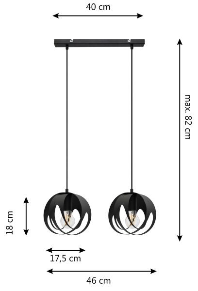 Lestenec na vrvici MOONLIGHT 2xE27/60W/230V črna