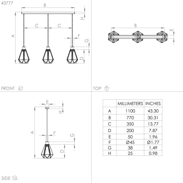 Eglo 43777 - Lestenec na vrvici ADWICKLE 3xE27/40W/230V