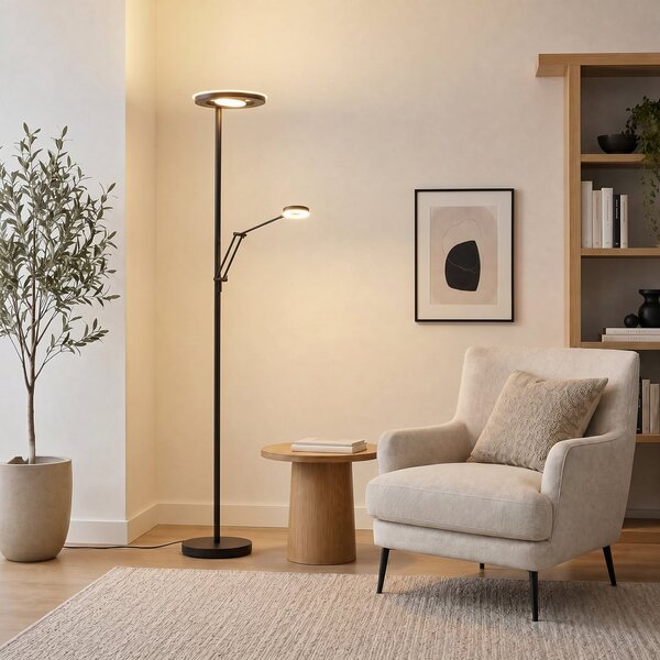 Trio Lighting LED-svetilka Barrie z bralno lučjo, črna mat, zatemnjen, Črna, Dnevna soba / jedilnica, Kovina, Sodobni, Svetilka za branje