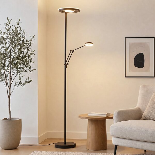 Trio Lighting LED-svetilka Barrie z bralno lučjo, črna mat, zatemnjen, Črna, Dnevna soba / jedilnica, Kovina, Sodobni, Svetilka za branje