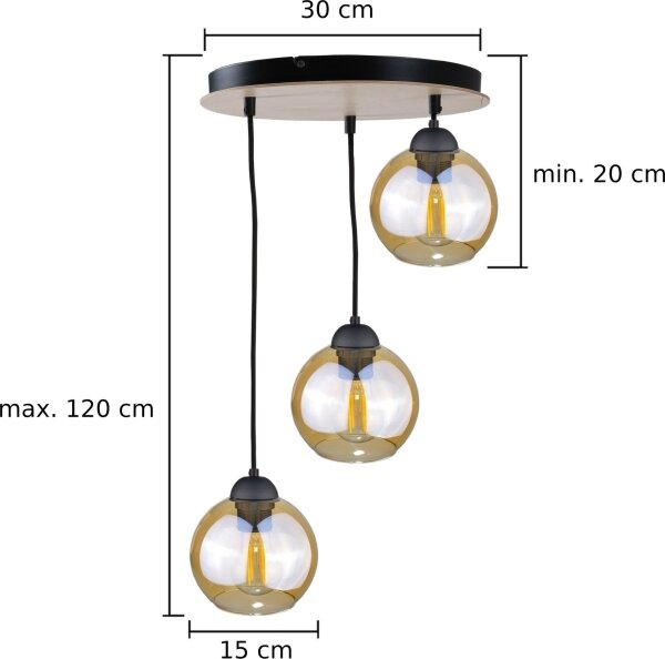 Lestenec na vrvici AMBRE WOOD 3xE27/60W/230V premer 30 cm