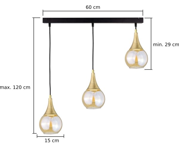 Lestenec na vrvici LACRIMA HONEY 3xE27/60W/230V