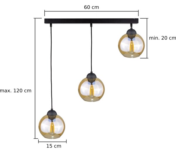 Lestenec na vrvici AMBRE BLACK 3xE27/60W/230V