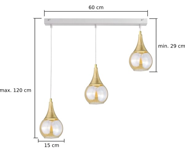 Lestenec na vrvici LACRIMA WHITE 3xE27/60W/230V