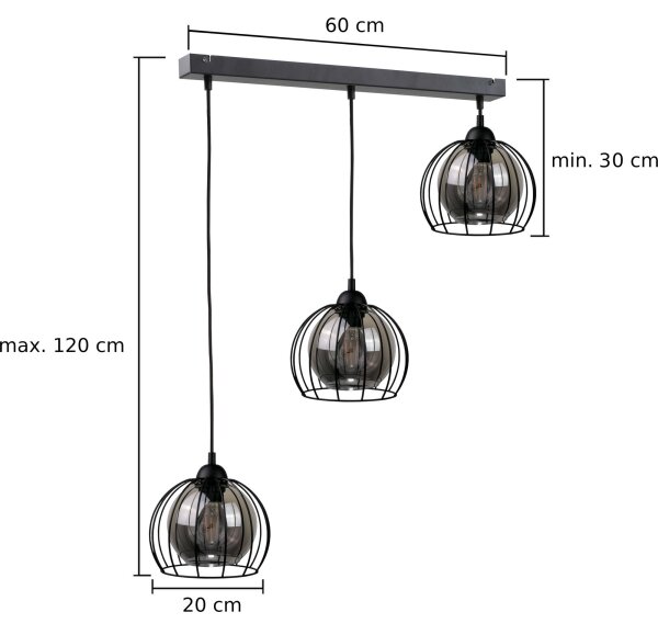 Lestenec na vrvici SOLO BLACK 3xE27/60W/230V