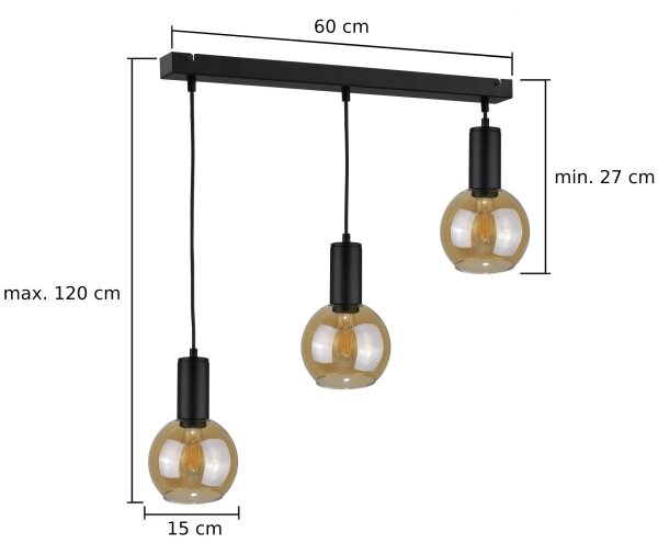 Lestenec na vrvici JANTAR BLACK 3xE27/60W/230V