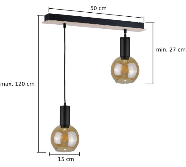 Lestenec na vrvici JANTAR WOOD 2xE27/60W/230V