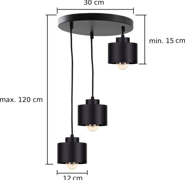 Lestenec na vrvici SIMPLY BLACK 3xE27/60W/230V premer 32 cm