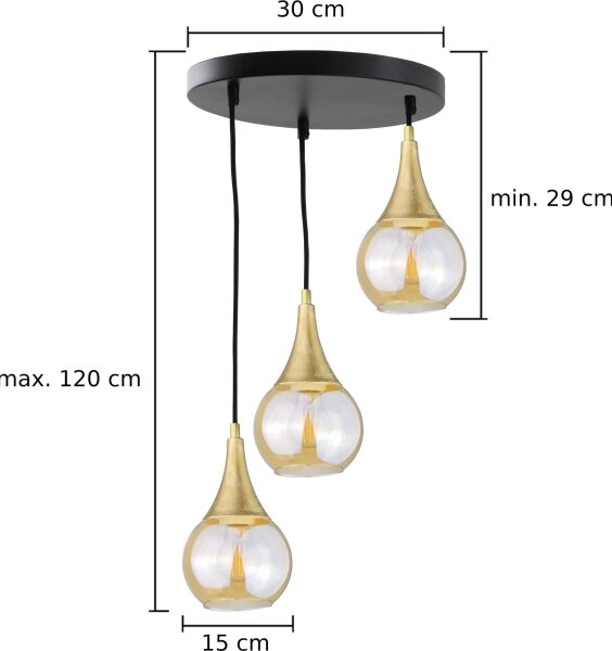 Lestenec na vrvici LACRIMA HONEY 3xE27/60W/230V premer 30 cm