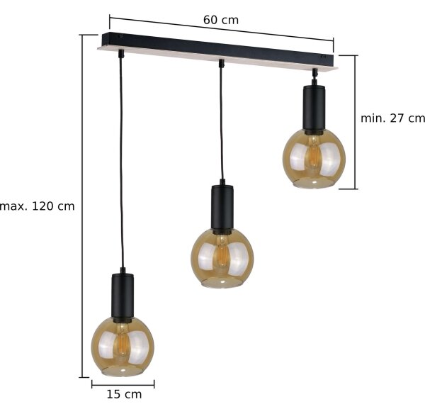 Lestenec na vrvici JANTAR WOOD 3xE27/60W/230V