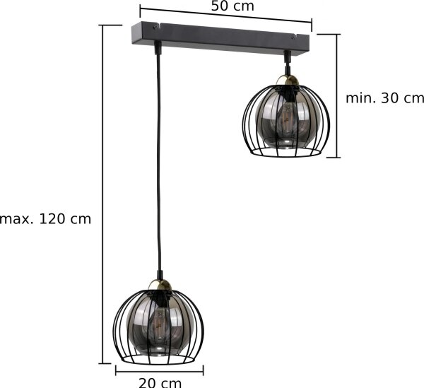 Lestenec na vrvici SOLO BLACK 2xE27/60W/230V črna/zlata